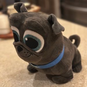 Disney Junior Puppy Dog Pals Bingo Plush Pug Gray Stuffed Animal Blue Collar 12”